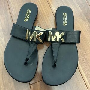 Michael Kors Black Sandals with Gold Logo